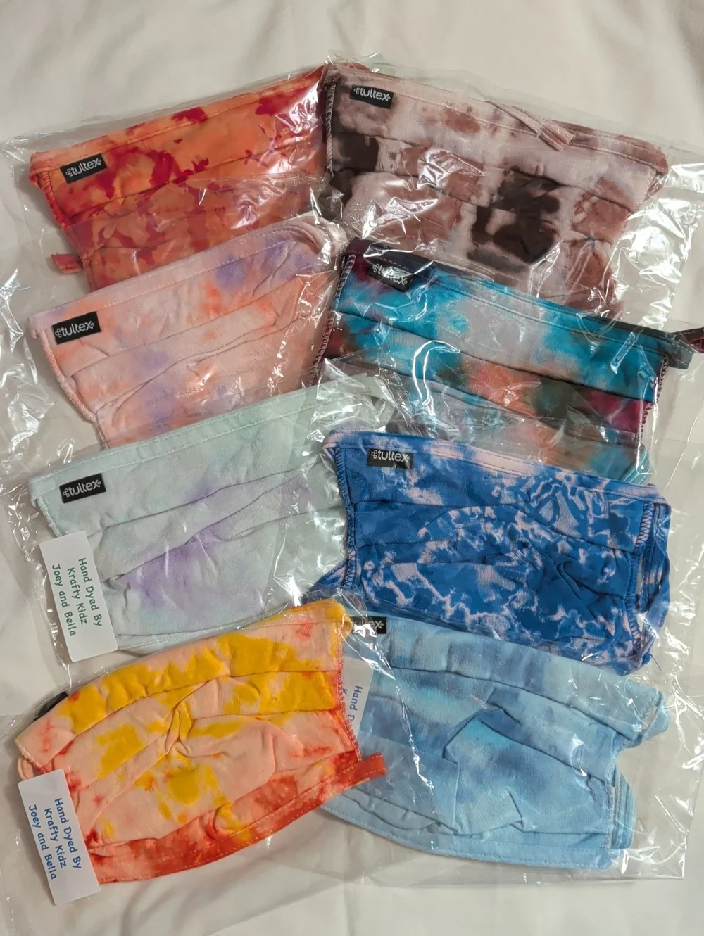 NWOT (004) Tultex Unisex Assorted Tie-Dye Face Masks Multi 8 Pack